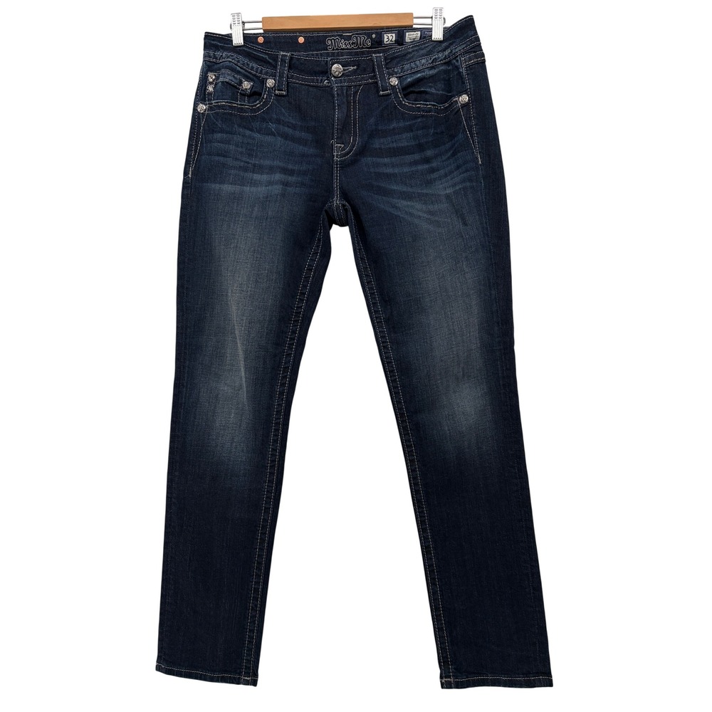 Miss Me Signature Skinny Jeans 32 Dark Wash Embellished Wing Pockets JE8250SR